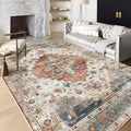 Enkor Area Soft Rugs 6x9 Washable Non Slip Boho Floor Rugs for Living Room Bedroom, Vintage Style Farmhouse Mat for Kitchen Entryway Beige & Red