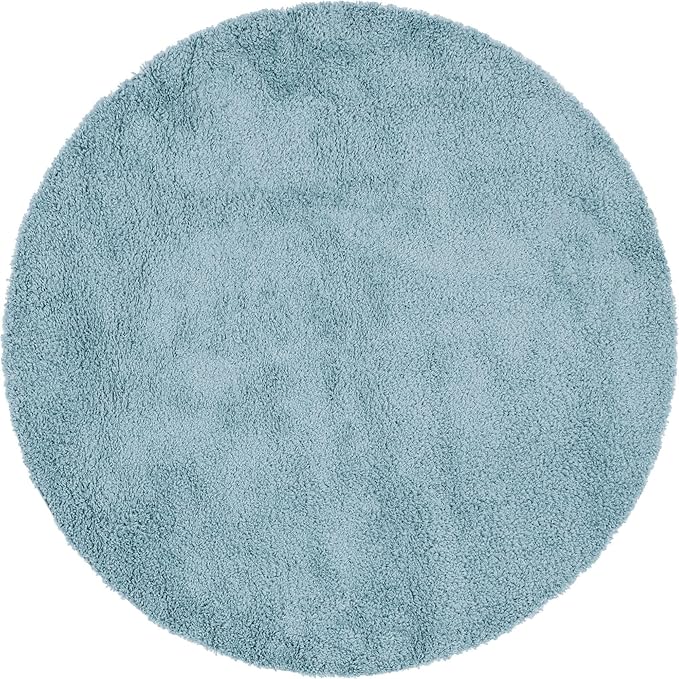 Unique Loom Davos Shag Collection Area Rug - Solid (7' 10" Round, Aqua)