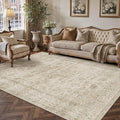 HUGEAR Retro Beige Area Rug 5x7 Machine Washable Living Room Rugs Distressed Vintage Floral Low Pile Carpet Bedroom Office Dining Room Laundry Room Non Slip Soft Lightweight