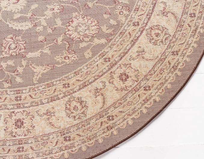 Unique Loom Voyage Collection Traditional Oriental Classic Intricate Design Area Rug (6' 0 x 6' 0 Round, Brown/Ivory)