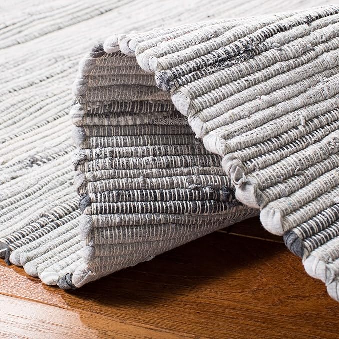 SAFAVIEH Rag Rug Collection Area Rug - 3' Round, Grey, Handmade Boho Stripe Cotton, Ideal for High Traffic Areas in Living Room, Bedroom (RAR121A)
