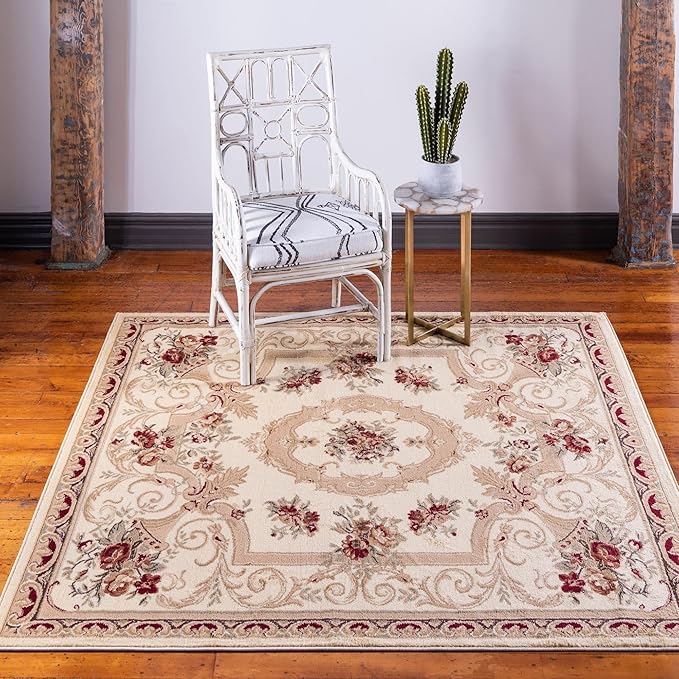 Rugs.com Chateau Collection Rug – 8' x 11' Cream Medium Rug Perfect for Living Rooms, Kitchens, Entryways