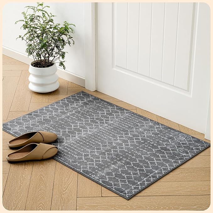 Istana 2x3 Area Rug - Dark Grey Boho Rugs for Living Room 2x3 - Foldable Small Rugs for Bedroom - Stain Resistant Washable Rug Non Slip - Eco-Friendly Area Rugs Indoor