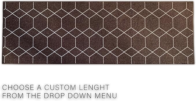Custom Made Runner Rug for Kitchen Foyer Hallway Entry Choose Your Length Size 26 Inch Wide Geometric Lattice Design Brown Color (32 feet x 26 inch)