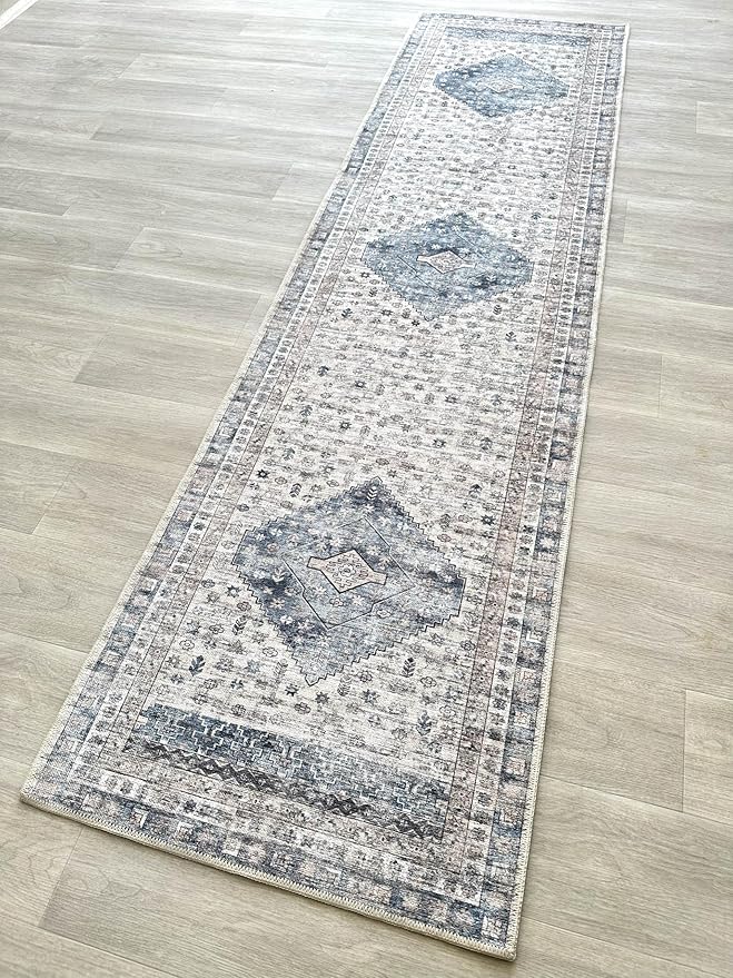Fame Living Faded Oushak Rug, Turkish Vintage Floral Pastel Large Oversized Area Rugs for Living Room Dining Bedroom Kitchen Bathroom Nursery (848CrNv, 2' x 3')