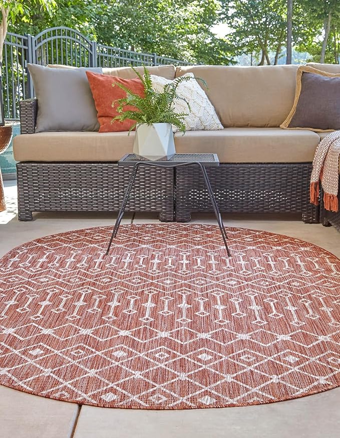 Unique Loom Outdoor Trellis Collection Area Rug - Tribal Trellis (3' 3" x 5' 3" Oval, Rust Red/ Ivory)