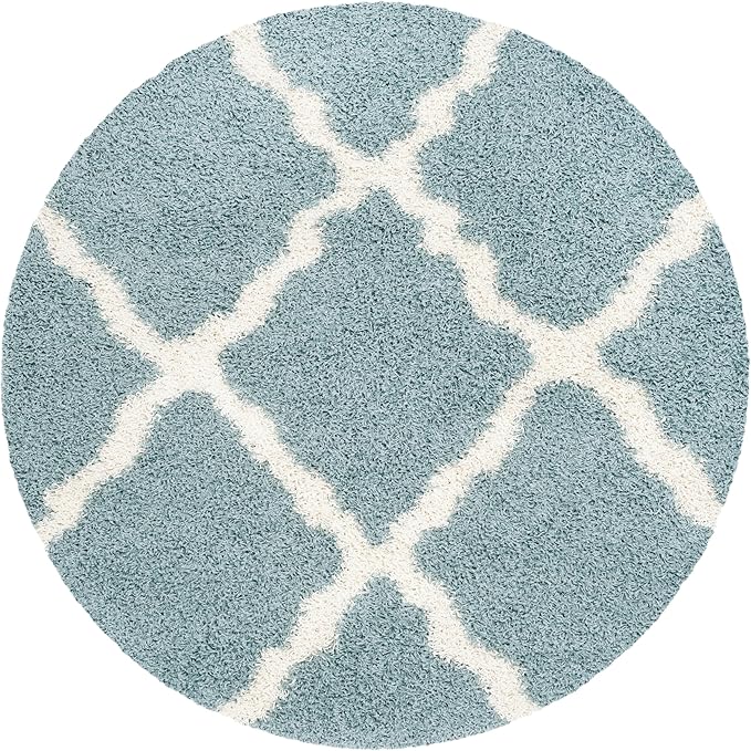 SAFAVIEH Dallas Shag Collection Area Rug - 6' Round, Seafoam & Ivory, Trellis Design, Non-Shedding & Easy Care, 1.5-inch Thick Ideal for High Traffic Areas in Living Room, Bedroom (SGD257C)