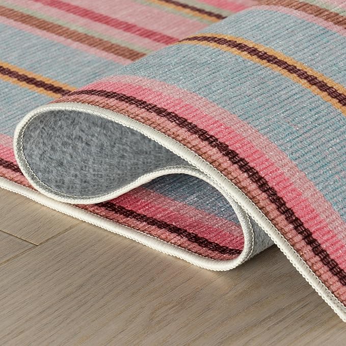 Dash & Albert Jamaica Stripe Multi Machine Washable Rug, 5 X 8 Feet, Blue/White Stripe Pattern