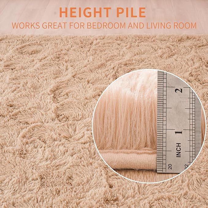 Beglad Shag Rugs for Living Room, Beige Area Rugs 5x7 Feet Upgrade Anti-Skid Modern Minimalist Style Memory Foam Rugs for Bedroom, Indoor Carpet Suitable for Boys Teens Room Decor