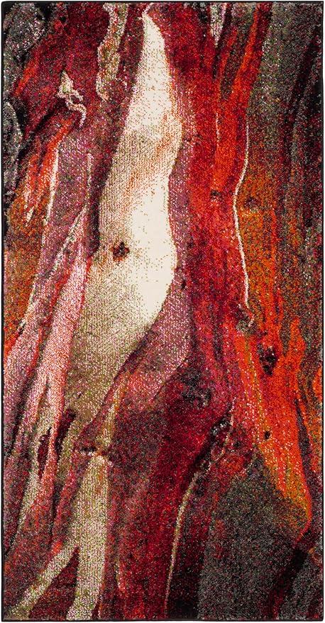 SAFAVIEH Glacier Collection 4' x 6' Red / Multi GLA126A Modern Abstract Non-Shedding Living Room Bedroom Accent Rug