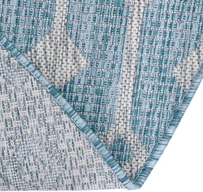 Unique Loom Outdoor Trellis Collection Area Rug - Tribal Trellis (3' 3" x 5' 3" Oval, Aqua/ Ivory)