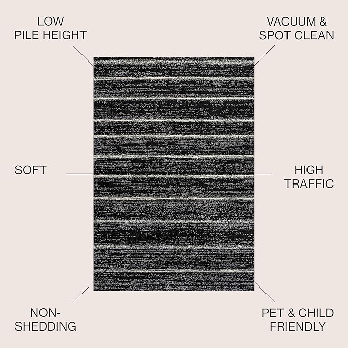 JONATHAN Y Williamsburg Minimalist Stripe Black/Cream Indoor Area Rug, 4x6, Contemporary, Modern, Easy-Cleaning for Living Room, Bedroom, Kitchen, Pet Friendly, Non-Shedding (MOH201F-4)