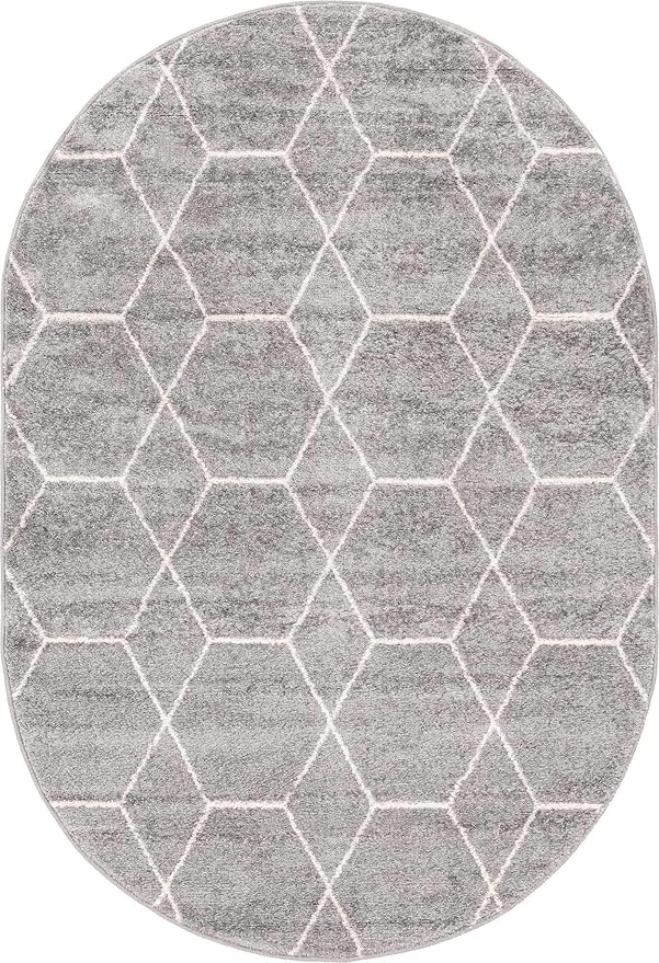 Unique Loom Trellis Frieze Collection Area Rug - Geometric (4' x 6' Oval, Light Gray/ Ivory)