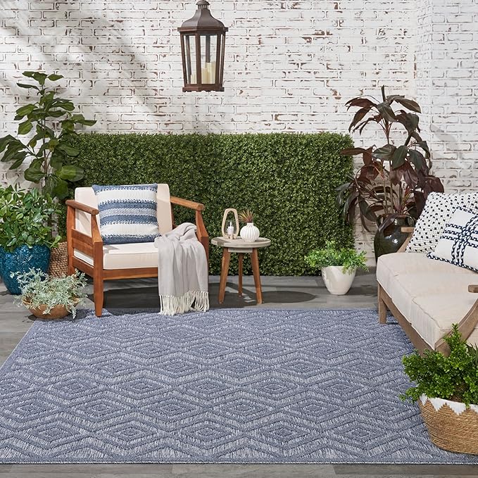 Nourison Home Versatile Denim Blue 7' x 10' Area Rug - Easy Clean, Non Shedding, Bed Room, Living Room, Dining Room, Kitchen (7' x 10')