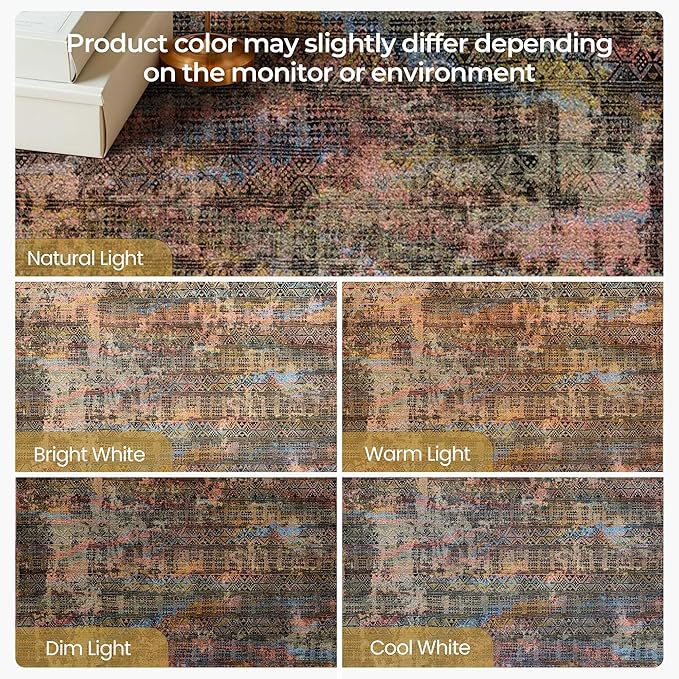Kokia Abstract Area Rugs Washable Indoor 6x9 Rug Boho Distressed Retro Low Pile Non-Slip Non-Shedding Black Gray Carpet Bedroom Living Room Dining Room, Oslo Fireworks