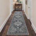 Runner Rug 2'6''x10, Machine Washable Runners, Non Slip Vintage Hallway Runner Rugs, Low Pile Lightweight Mat for Entryway, Hallway, Kitchen and Corridor, Dark Gray