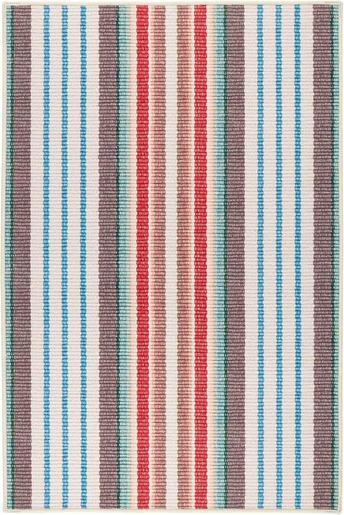 Dash & Albert Ranch Stripe Machine Washable Rug, 4 X 6 Feet, Multi Stripe Pattern