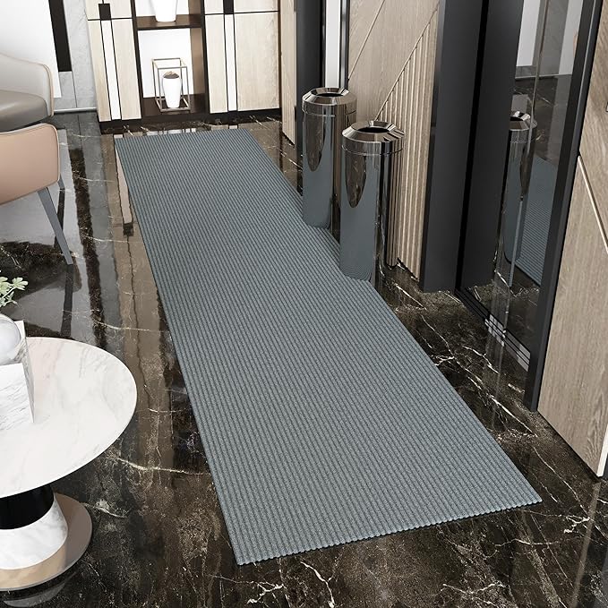 Ottomanson 2'7" x 37' Hallway Runner with Scraper Pile - Extra Durable Non-Slip Rug Mat for Indoor & Outdoor Use - Ideal for Kitchen, Entryway & Garage - High-Traffic Carpet, Gray