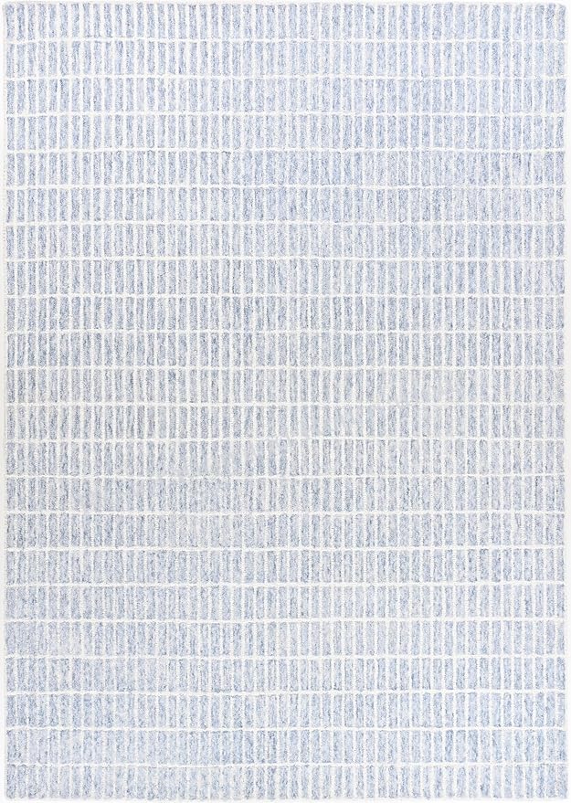 Hand-Tufted 100% Wool Area Rug – Unique Modern Geometric Grid Pattern, Soft Plush Textured Carpet for Living Room, Bedroom, Dining Room & Entryway (Blue, 8' x 11')