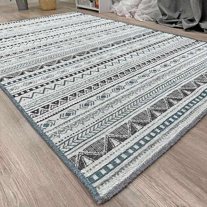 Alfa Rich 3x10 Blue Gray White Washable Area Rugs for Living Room Hallway Kitchen Decor Runner