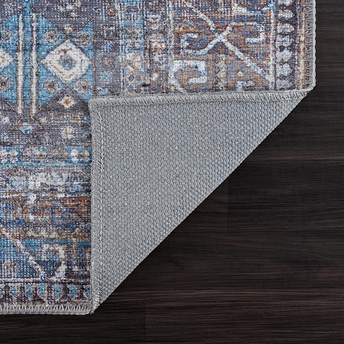 Bloom Rugs Washable 12 ft Runner - Slate Gray/Blue Traditional Runner for Entryway, Hallway, Bathroom, and Kitchen - Exact Size: 2.5' x 12'