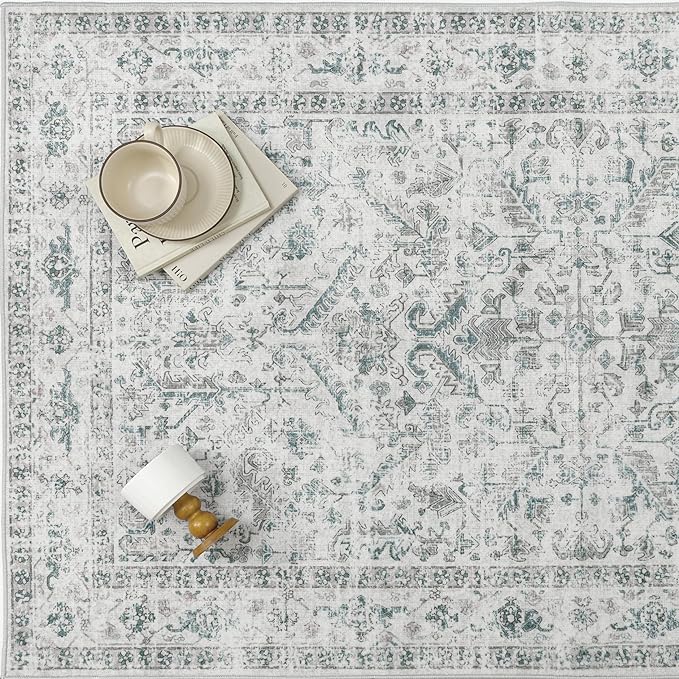 Blue 4x6 Entryway Rug Vintage Area Carpet Indoor Office Washable Door Mat Entrance Small Low Pile Traditional Distressed Retro Accent Throw Rug Non Slip Kitchen Bathroom