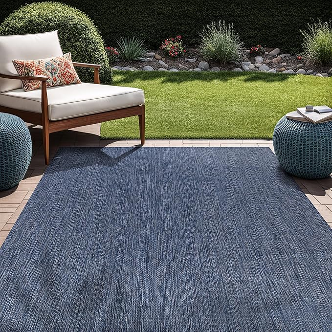 Beverly Rug Indoor Outdoor Rug 6x9, Washable Outside Carpet for Patio, Deck, Porch, Solid Modern Area Rug, Water Resistant, Azure Blue