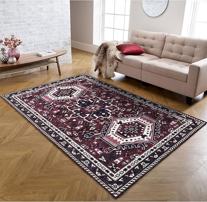 Fame Living Washable Area Rug, Modern Farmhouse, Vintage, Turkish, Bohemian, Distressed, Oriental, Traditional, Rugs for Living Room, Dining, Bedroom, Office, Entryway, Foyer (851RR, 2' x 3')