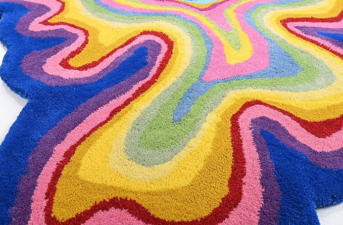 Irregular Shaped Handmade Wool Rug | Modern Colourful Stripe Premium Area Rug Perfect for Home Decor (IR-C, 5x5 ft)