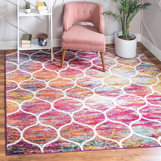 Rugs.com Lattice Frieze Collection Rug – 3' Square Multi Medium Rug Perfect for Living Rooms, Kitchens, Entryways