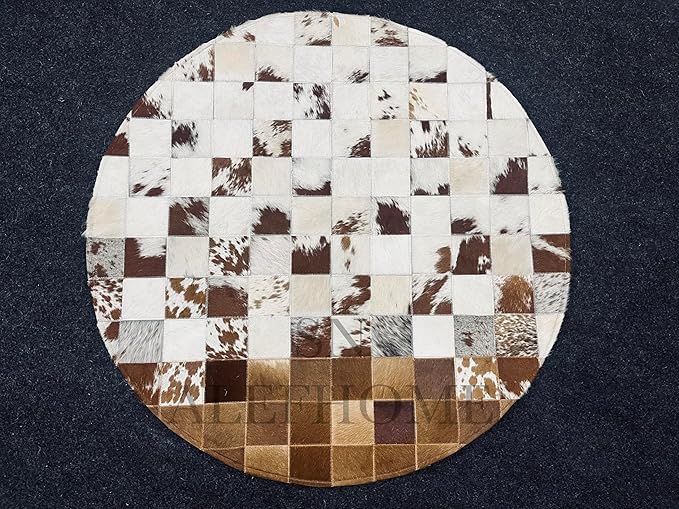 Handmade Pure Cowhide Round Leather Rug for Living Room Bedroom Rug (10X10)