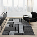Area Rug Modern 5x7 Grey Black Geometry Squares Soft Hand Carved Contemporary Floor Carpet Fluffy Texture for Indoor Living Dining Room and Bedroom Area