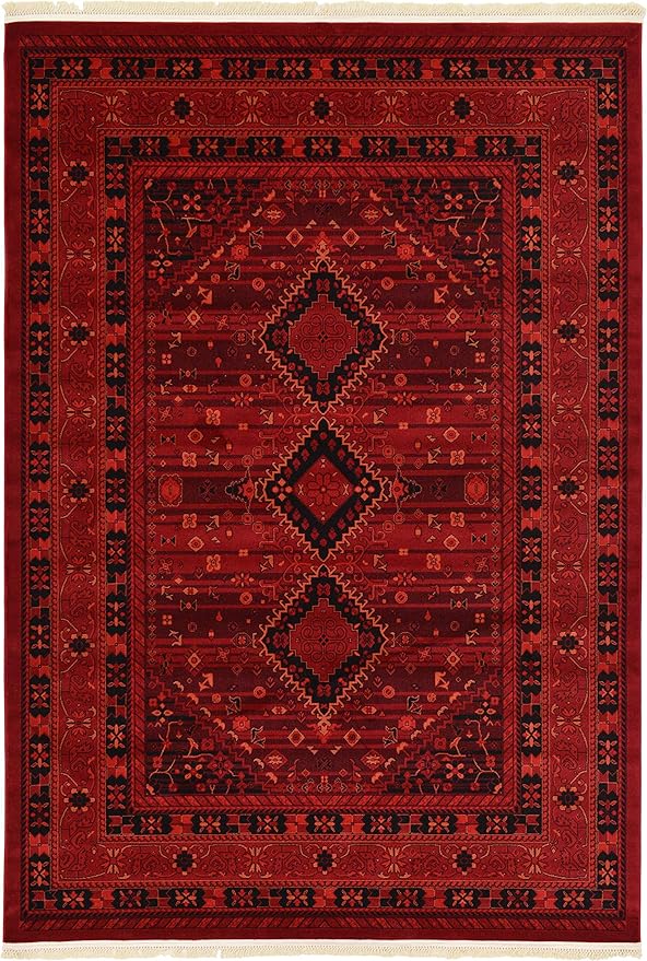 Unique Loom Tekke Collection Area Rug - Sheibani (7' 1" x 10' Rectangle, Red/ Black)