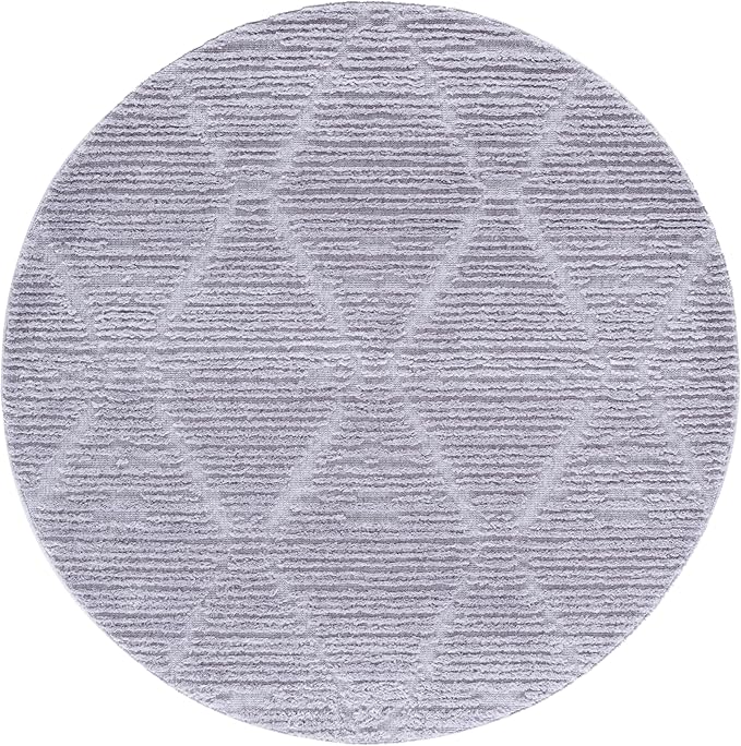 SAFAVIEH Marrakesh Collection Area Rug - 8' Round, Grey, Geometric Design, Ideal for High Traffic Areas in Living Room, Bedroom, Dining (MRK517F)