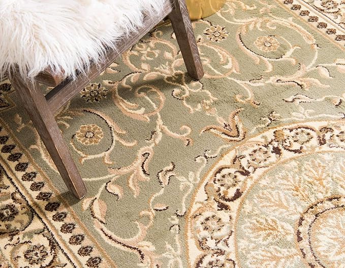 Unique Loom Versailles Collection Traditional Classic Medallion Floral Motif Area Rug (10' 0 x 13' 0 Rectangular, Green/ Ivory)