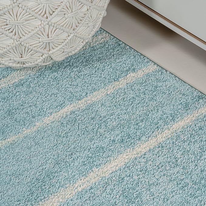JONATHAN Y Williamsburg Minimalist Stripe Turquoise/Cream Indoor Area Rug, 3x5, Contemporary, Modern, Easy-Cleaning for Living Room, Bedroom, Kitchen, Pet Friendly, Non-Shedding (MOH201B-3)