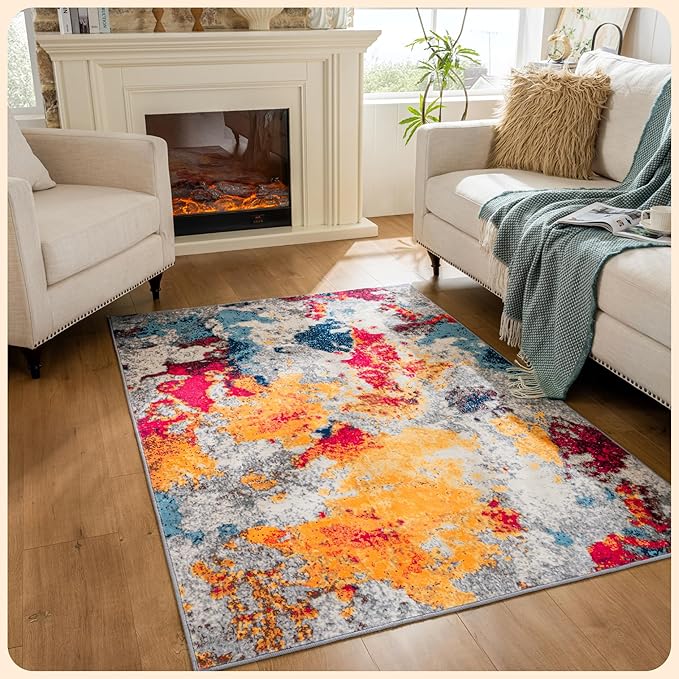 Istana 4x6 Area Rug - Multi Colors Rugs for Living Room 4x6 - Foldable Rugs for Bedroom - Stain Resistant Washable Rug - Eco-Friendly Boho Area Rugs - Easy to Clean Living Room Rug 4 x 6
