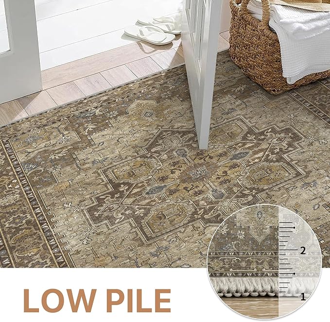 GENIMO 2x10 Runner Rugs for Hallway, Machine Washable Non Slip Vintage Rugs, Low Pile Lightweight Soft Print Rug for enrtyway, Corridor, Home Office, Kitchen, Rustic Brown