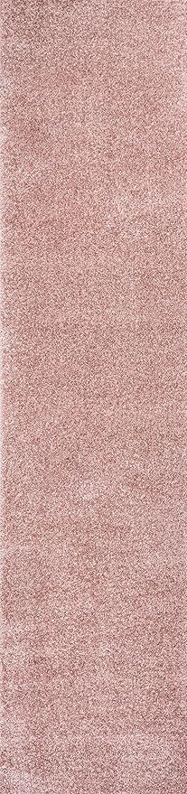 Eyely UES100P-212 Supersoft Haze Solid Low-Pile Indoor Runner Rug, Coastal, Bohemian, Minimalist, Classic, Casual for Bedroom,Kitchen,Living Room,Non Shedding,Easy-Washing, Pink, 2 X 12