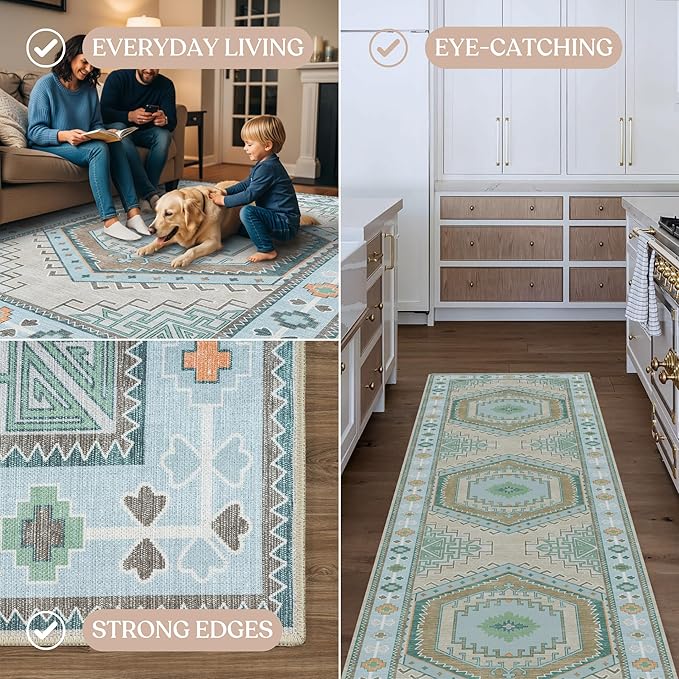 Fame Living Washable Area Rug. Modern Farmhouse. Vintage. Turkish. Bohemian. Distressed. Oriental. Traditional. Rugs for Living Room. Dining. Bedroom. Office. Entryway. Foyer. (856GG, 2'5" x 4'9")