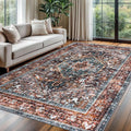 KOZYFLY Boho Area Rug 6x9 Ft Thin Rugs for Living Room Washable Bedroom Rug Non Slip Rugs Printed Faux Wool Vintage Bedroom Rug Floor Carpet for Dining Room Living Room, Brick Red/Orange/Green