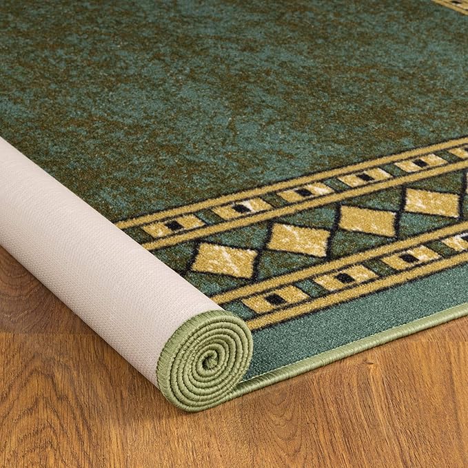 Antep Rugs Alfombras Modern Bordered 4x6 Non-Skid (Non-Slip) Low Profile Pile Rubber Backing Indoor Area Rugs (Green, 4' x 5'8")