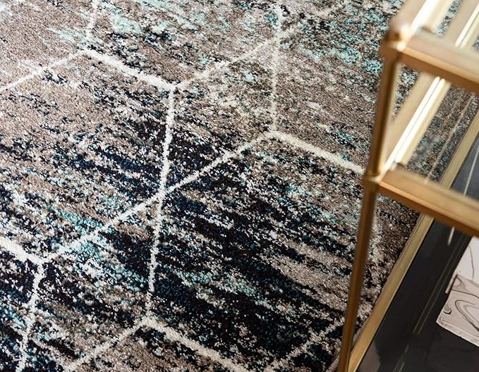 Unique Loom Trellis Frieze Collection Area Rug - Geometric (6' Round, Blue Multi/ Ivory)