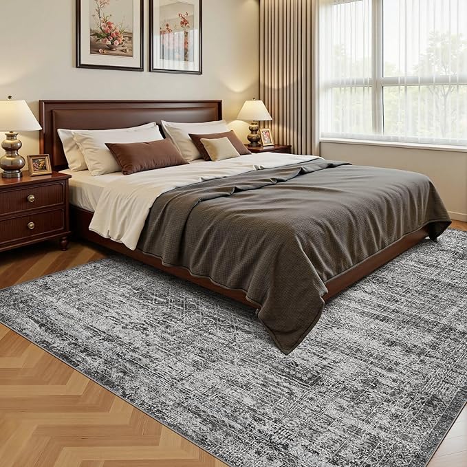 5x7 Area Rug Living Room Rugs - Washable Neutral Modern Abstract Soft Thin Rug Indoor Floor No Slip Rug Carpet for Bedroom Under Dining Table Home Office Decor - Dark Gray