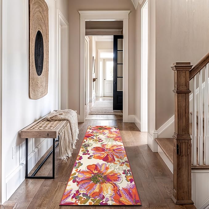 Rugshop Multi Bright Flowers Non Slip Non-Shedding Runner Rug for Hallway, Corridor and Kitchen, 2'7" x 12'