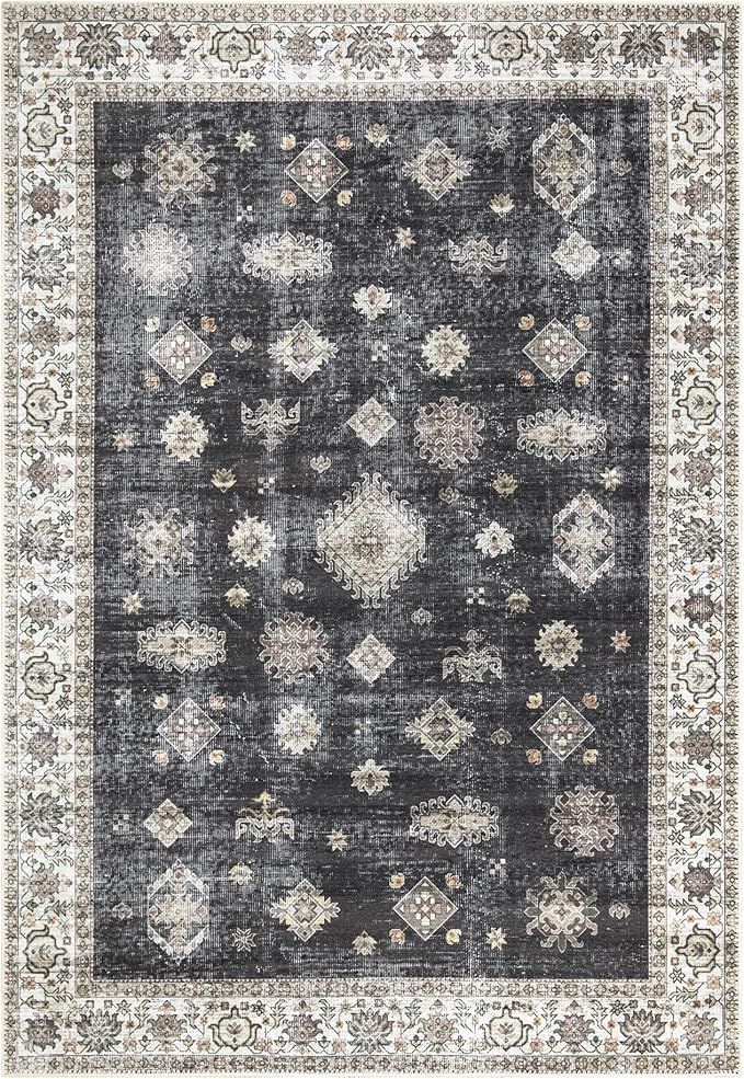 Bloom Rugs Washable Non-Slip 8' x 10' Rug - Black/Ivory Traditional Area Rug for Living Room, Bedroom, Dining Room, and Kitchen - Exact Size: 8' x 10'
