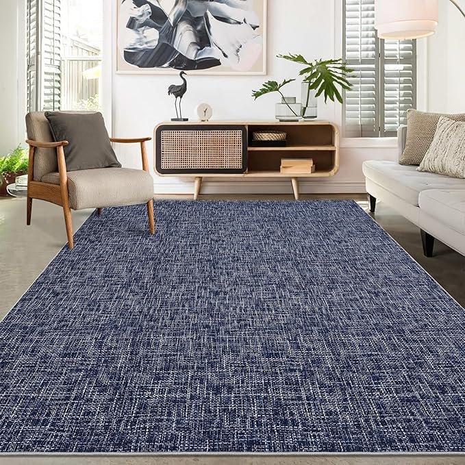RUGSREAL 6x9 Large Bedroom Area Rug Soft Modern Area Rug for Living Room Non-Slip Stain Resistant Abstract Throw Floor Carpet Contemporary Rug Solid Color Accent Rug for Dining Room Office, Blue