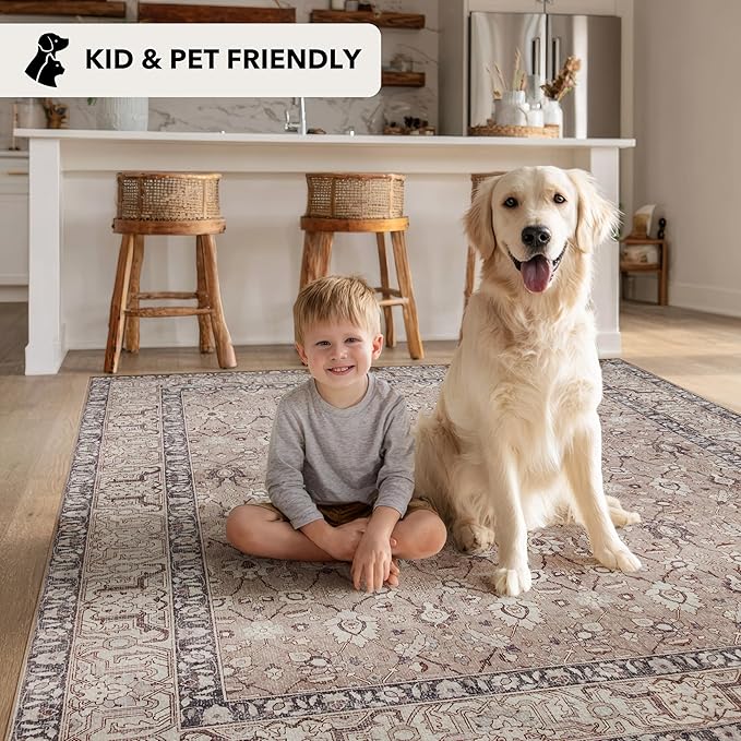 Kuden 2x3 Small Rug, Machine Washable, Non-Slip Backing, Vintage Style, Soft, Low Pile, Area Rugs for Entryway Kitchen Indoor Entrance