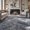 Abstract 9x12 Area Rugs: Modern Washable Rug for Living Room Bedroom Dining Room Indoor - Thin Low Pile Non-Slip Large Carpet - Black Gold