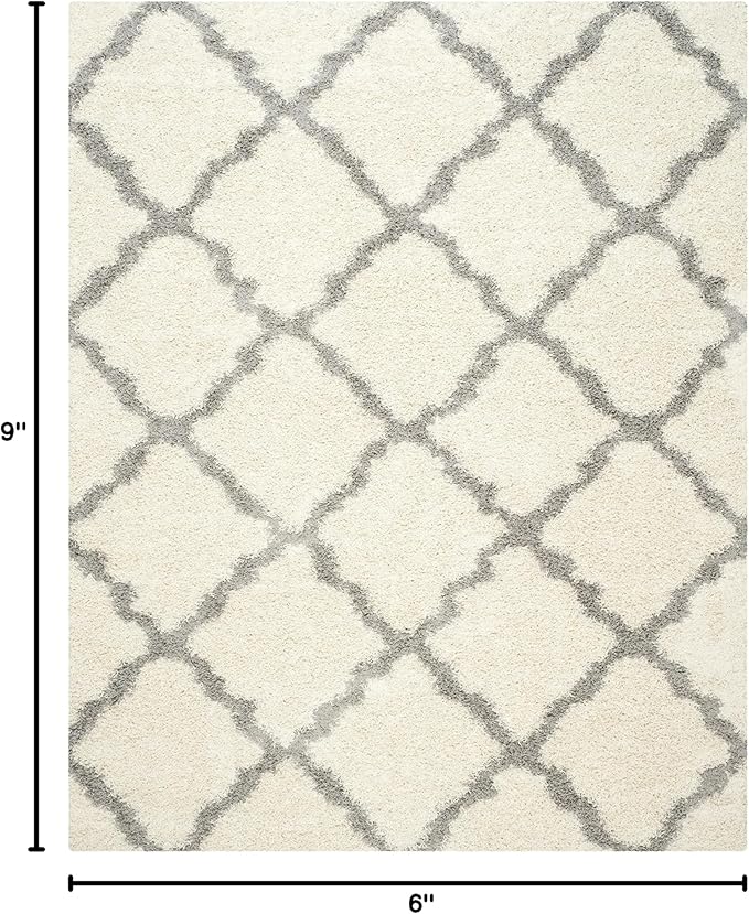 SAFAVIEH Dallas Shag Collection Area Rug - 6' x 9', Ivory & Grey, Trellis Design, Non-Shedding & Easy Care, 1.5-inch Thick Ideal for High Traffic Areas in Living Room, Bedroom (SGD257F)